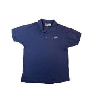 Vintage 90s Nike Polo Shirt Mens Medium Blue Golf Performance High Low Slit